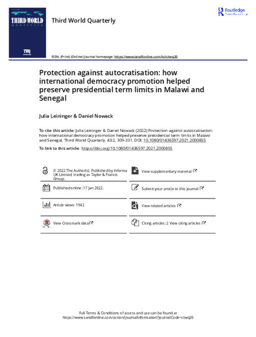 graph_publication_Protection against autocratisation: How international democracy promotion helped preserve presidential term limits in Malawi and Senegal