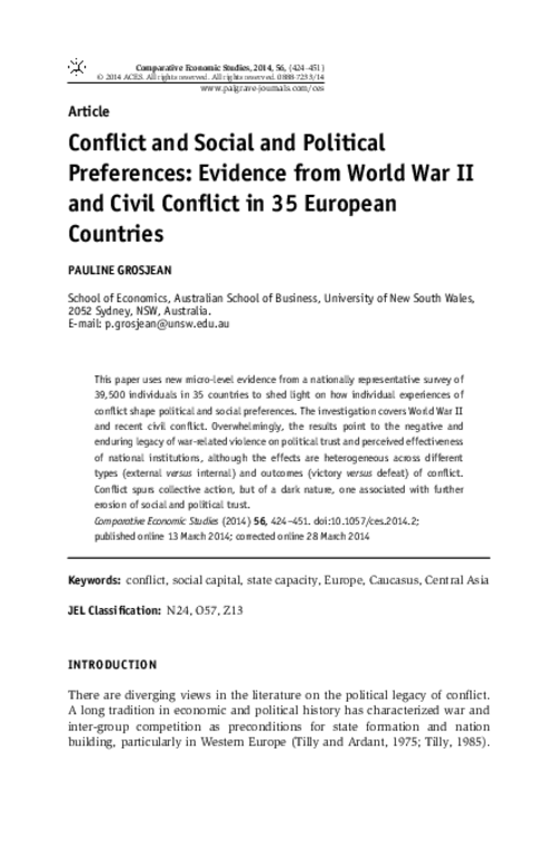 graph_publication_Conflict and social and political preferences: Evidence from World War II and civil conflict in 35 European countries