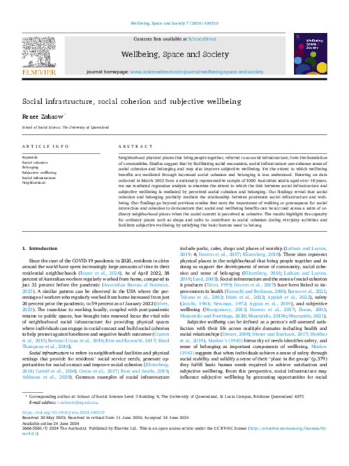 graph_publication_Social infrastructure, social cohesion and subjective wellbeing