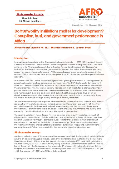 graph_publication_Do trustworthy institutions matter for development? Corruption, trust, and government performance in Africa