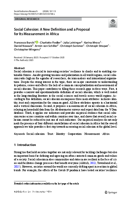 Social Cohesion: A new definition and a proposal for its measurement in Africa
