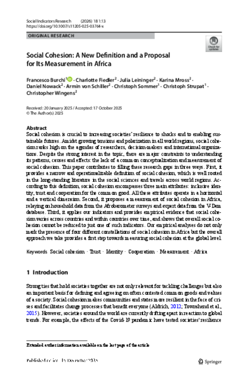 graph_publication_Social Cohesion: A new definition and a proposal for its measurement in Africa