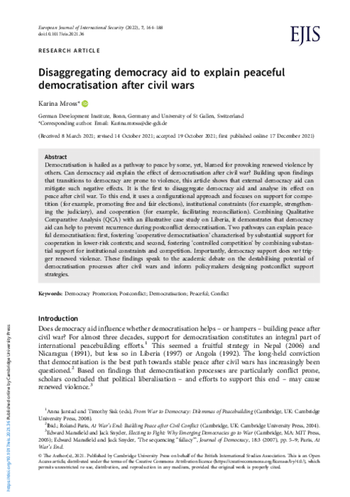 graph_publication_Disaggregating democracy aid to explain peaceful democratisation after civil wars
