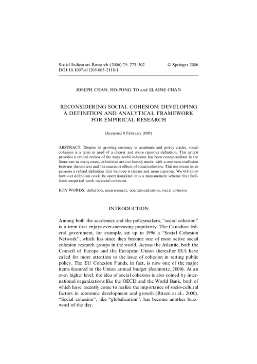 graph_publication_Reconsidering social cohesion: Developing a definition and analytical framework for empirical research