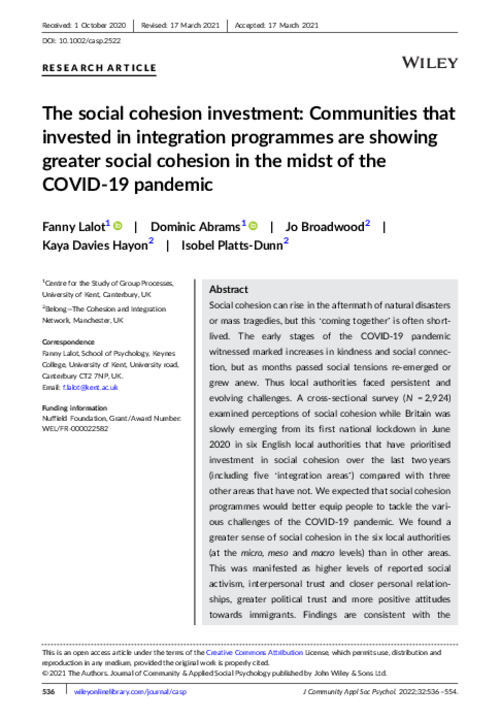 graph_publication_The social cohesion investment: Communities that invested in integration programmes are showing greater social cohesion in the midst of the COVID‐19 pandemic