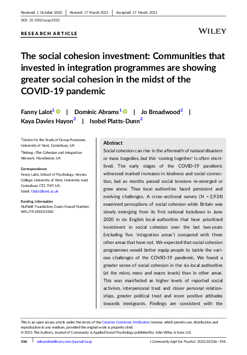 Publication_2022_Fanny Lalot / Dominic Abrams / Jo Broadwood / Kaya Davies Hayon / Isobel Platts-Dunn