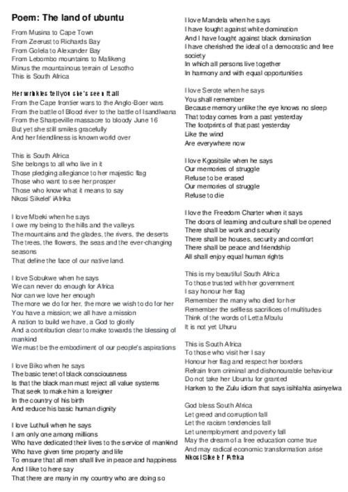 graph_publication_The Land of Ubuntu - A poem about South Africa
