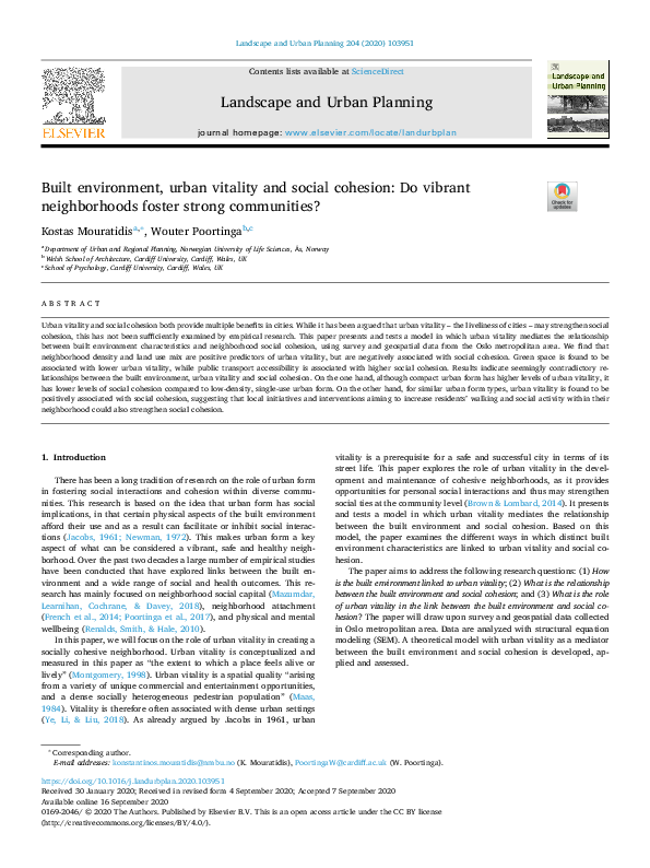 Publication_2020_Kostas Mouratidis / Wouter Poortinga