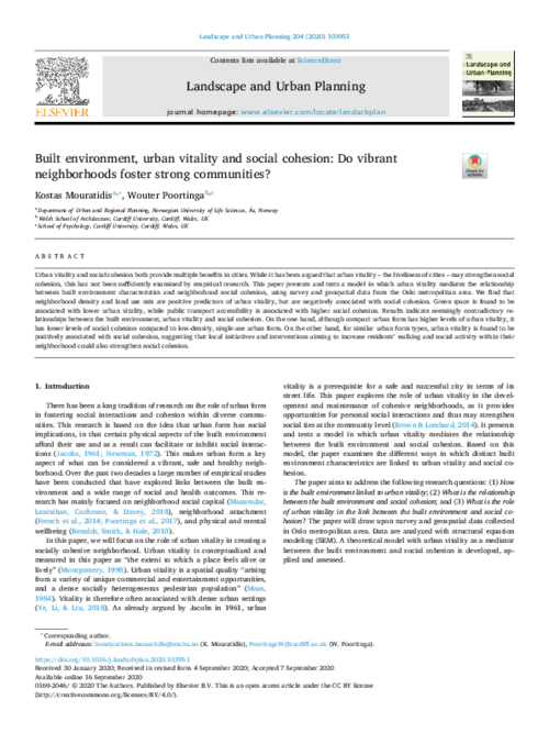 graph_publication_Built environment, urban vitality and social cohesion: Do vibrant neighborhoods foster strong communities?
